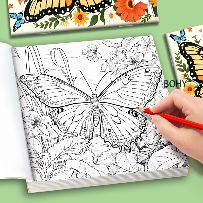 1 Adult Decompression Coloring Album, Include Line Drawing Patterns Such As Butterflies/wildflowers/mountains/waters, 24 Pages