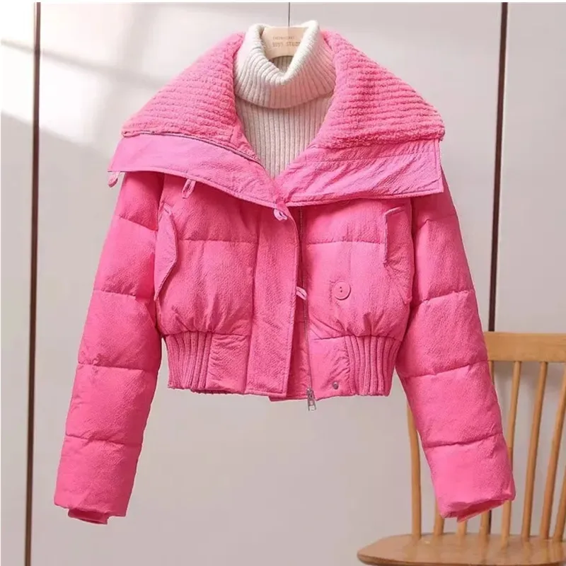 

2024 Korean Chic Knit Collar Winter Coat Women Thicke Puffer Jacket Loose Parka Warm Cotton-padded Jackets Short Coats Outwear