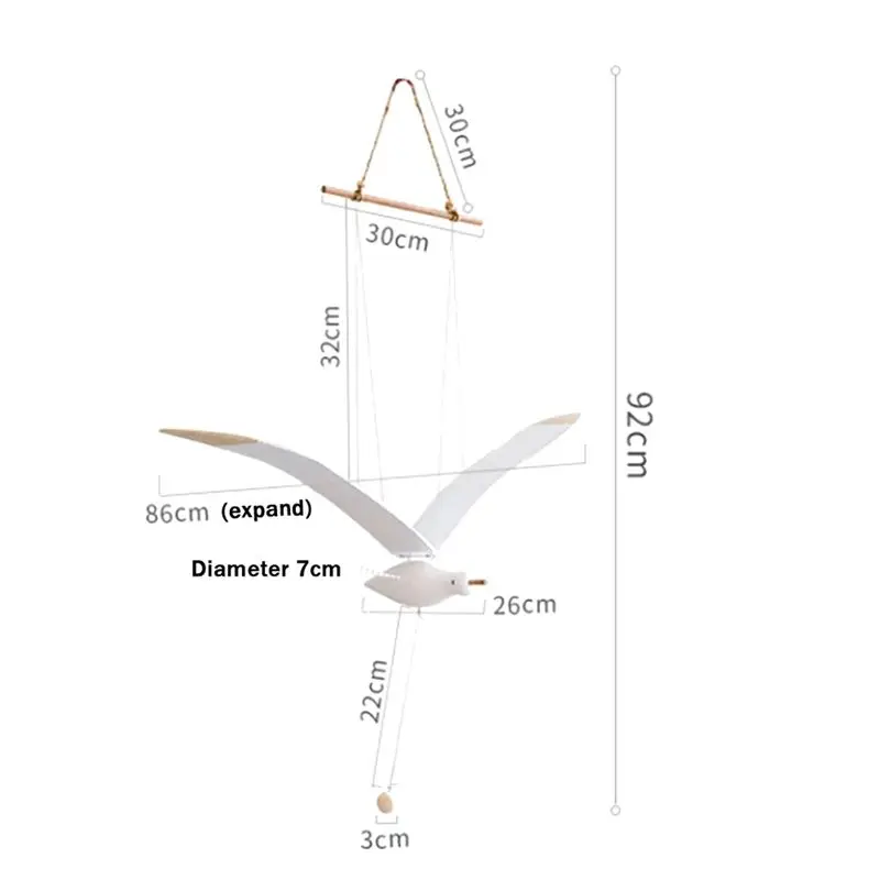 AB11 2X Soaring Seagulls Hanging Mobile Wing Wood Flying for Seagull Decor, Unique Handcrafted Nautical Wall Decoration for Home