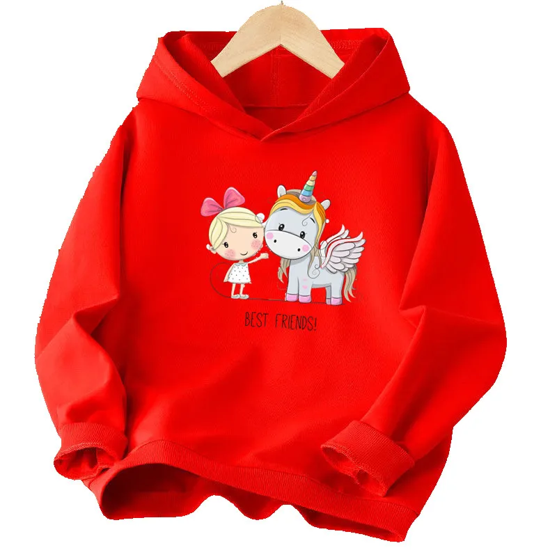 4 Farben 2024 Neue Kinder Cartoon Niedliche Einhorn Hoodies Kleidung Mädchen Beste Freundin Sport Pullover Hoody Sweatshirt