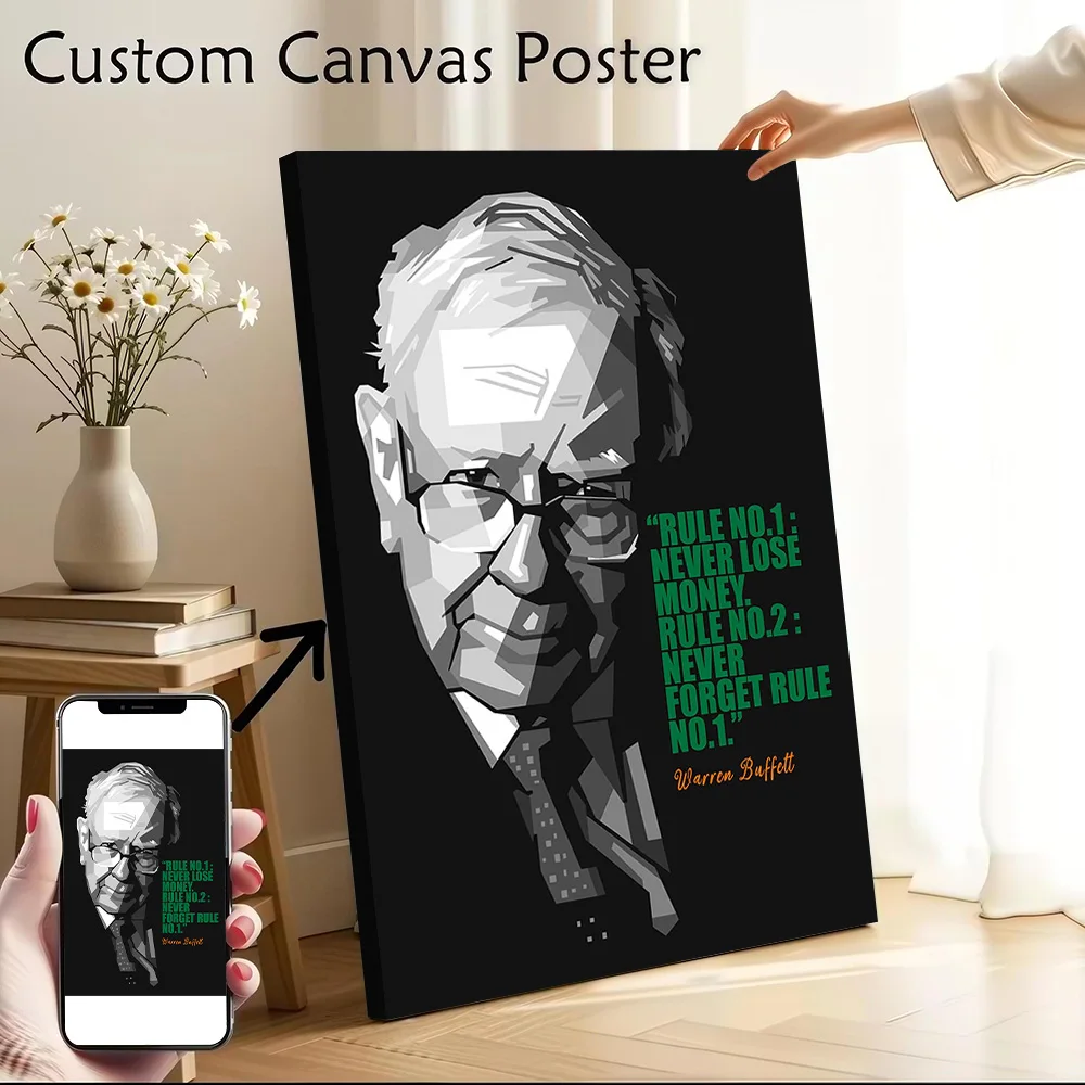 Warren Buffett BW Printed Canvas Poster Personalized High Quality Wall Art Paintings for Bathroom Decor Living Room Wand Deko