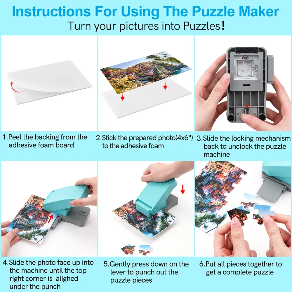 12.7x8cm Jigsaw Puzzle Paper Punch DIY Puzzle Making Machine Easy Puzzle Maker Cutter with 10 Adhesive Foam Boards DIY Toys Tool
