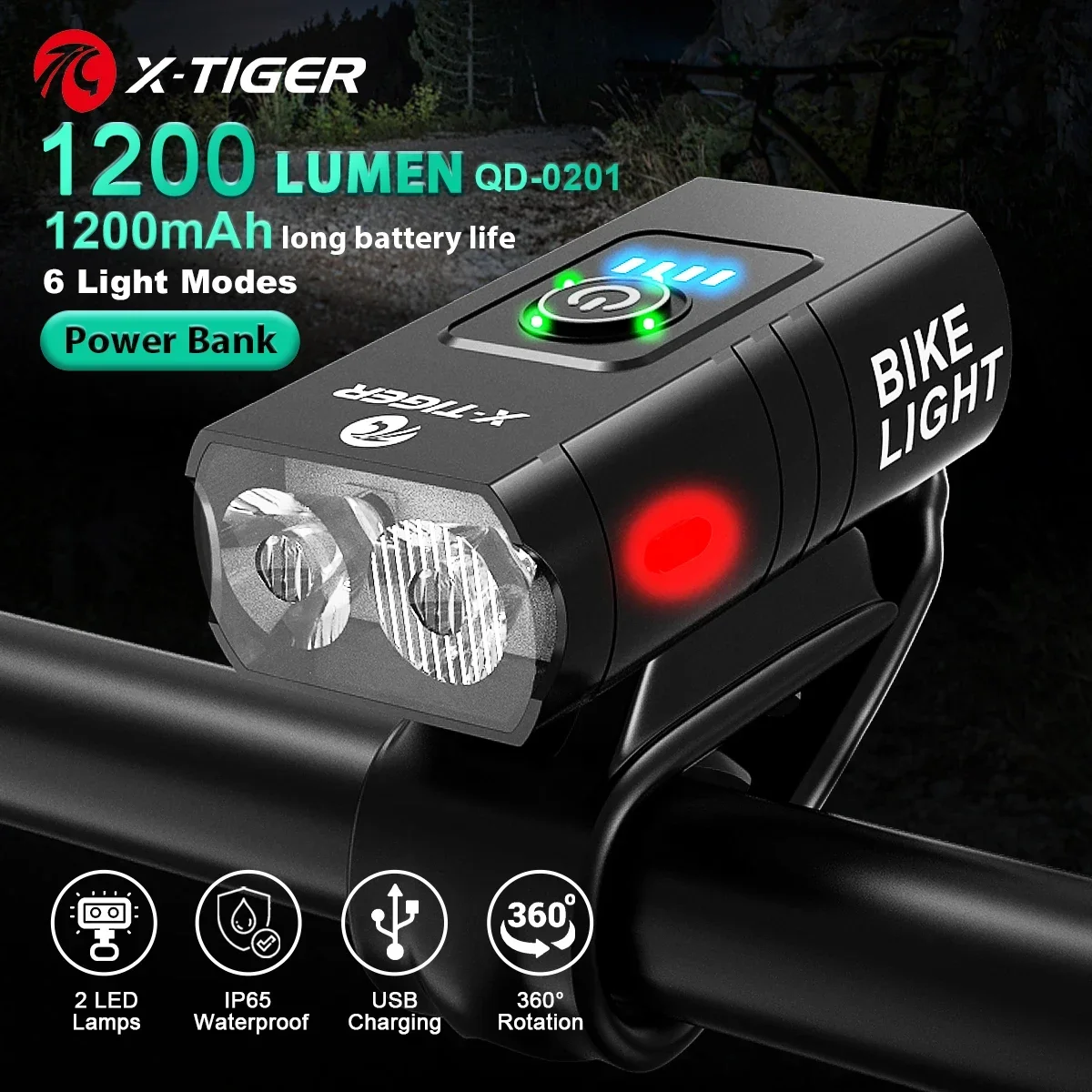 X-Tiger Bike Light Koplamp Fiets Lamp Met Power Bank Oplaadbare Led 5200Mah Mtb Fiets Light Zaklamp Fiets accessoires - afbeelding 1