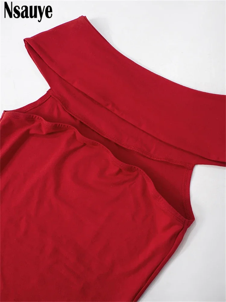 Nsauye مائل الرقبة فستان قطع مثير Bodycon عادية الأساسية الصيف عطلة المرأة موضة مساء حفلة ملابس أنيقة فستان 2025