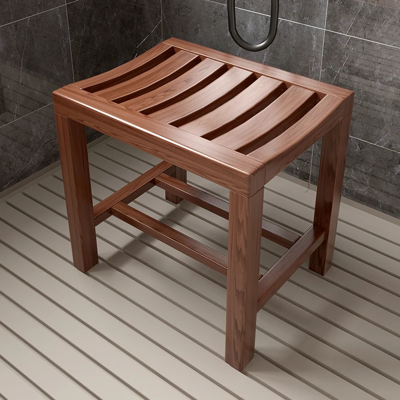 ‌Non-Slip Bathtub Stool with Drain Holes for Elderly Pregnant Women Shower Seat Waterproof Teak Wood Bathroom Safety Chair‌ - Image 2