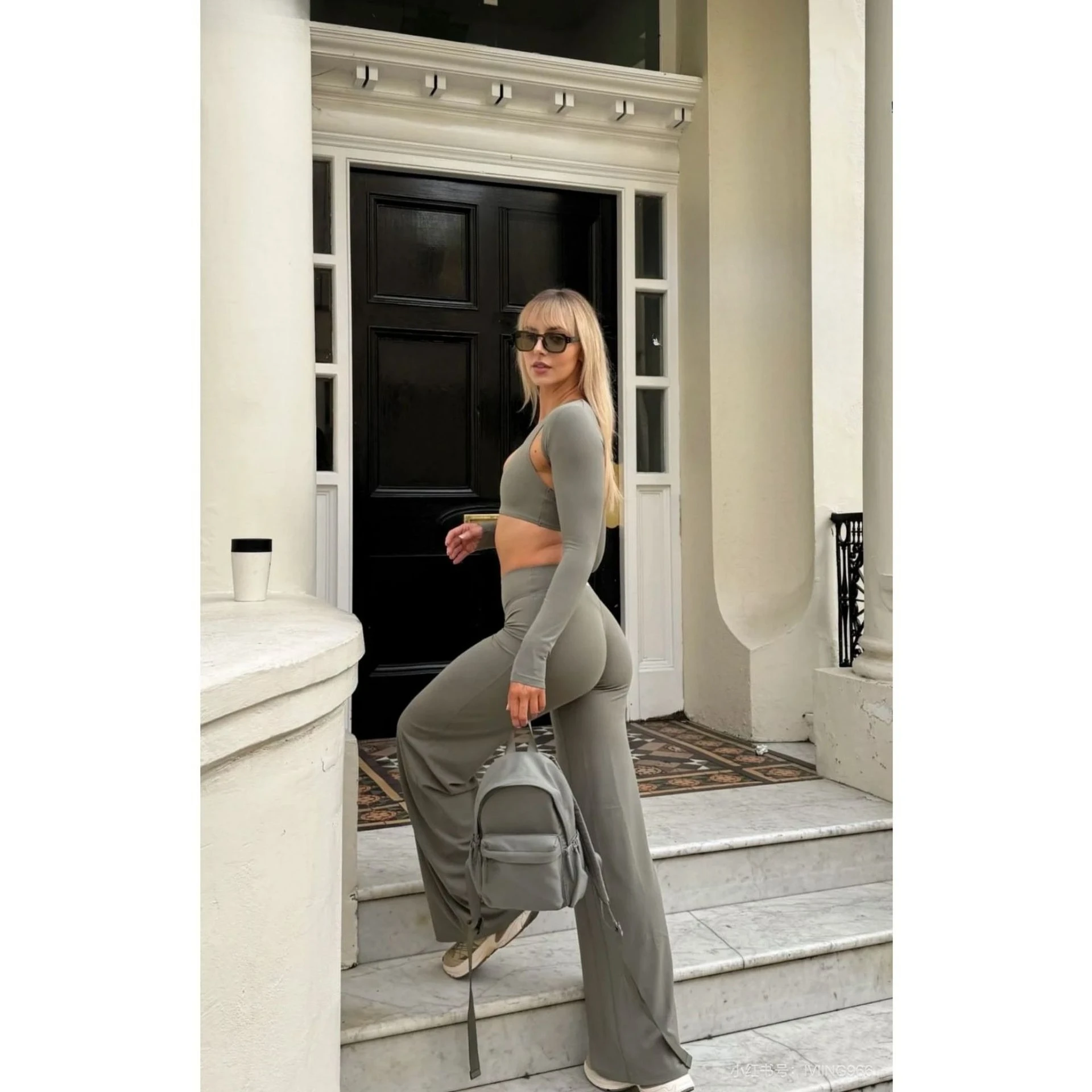 بنطال رياضي مستقيم للنساء بدون تصميم خط محرج لليوجا عالي المرونة وجيد التهوية كاجوال واسع الساق ملابس رياضية للصالة الرياضية #4