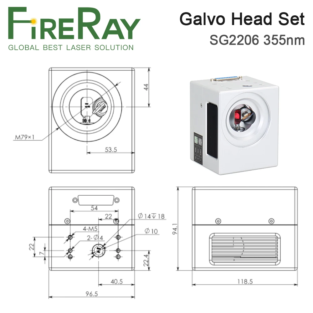 FireRay SG2206 35nm الأشعة فوق البنفسجية ليزر المسح غالفو رئيس فتحة الإدخال 10 مللي متر الجلفانومتر الماسح الضوئي مع مجموعة امدادات الطاقة