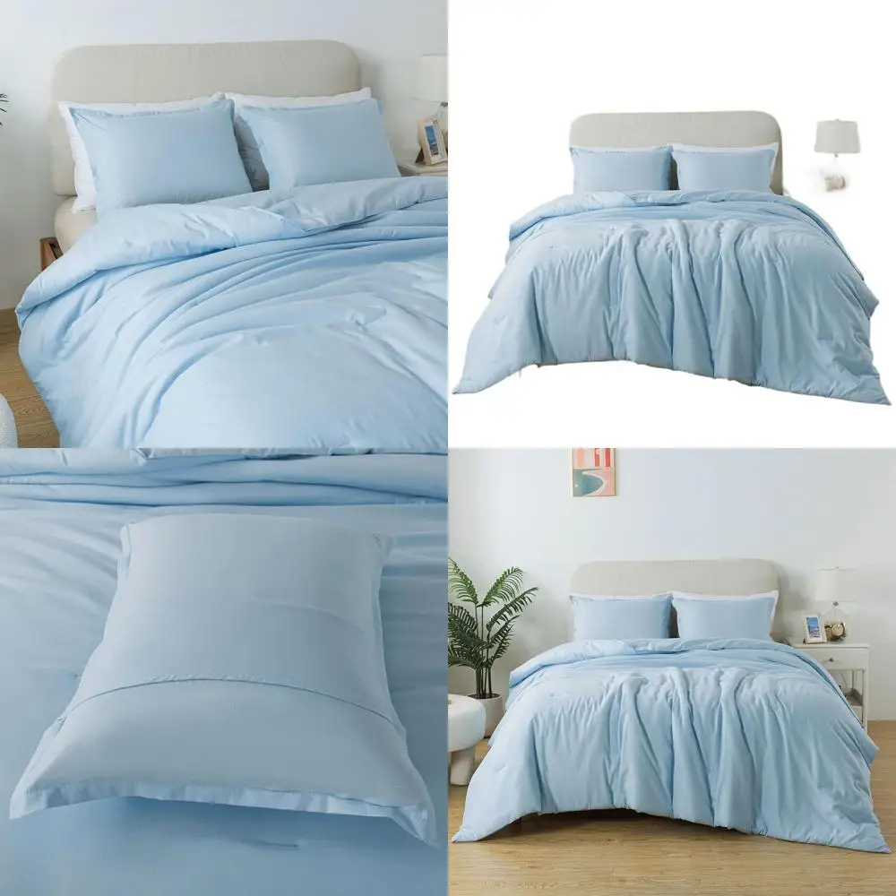 

Lightweight Blue Boho Comforter Set, 3-Piece Down Alternative Bedding, Soft Microfiber All-Season Comforter