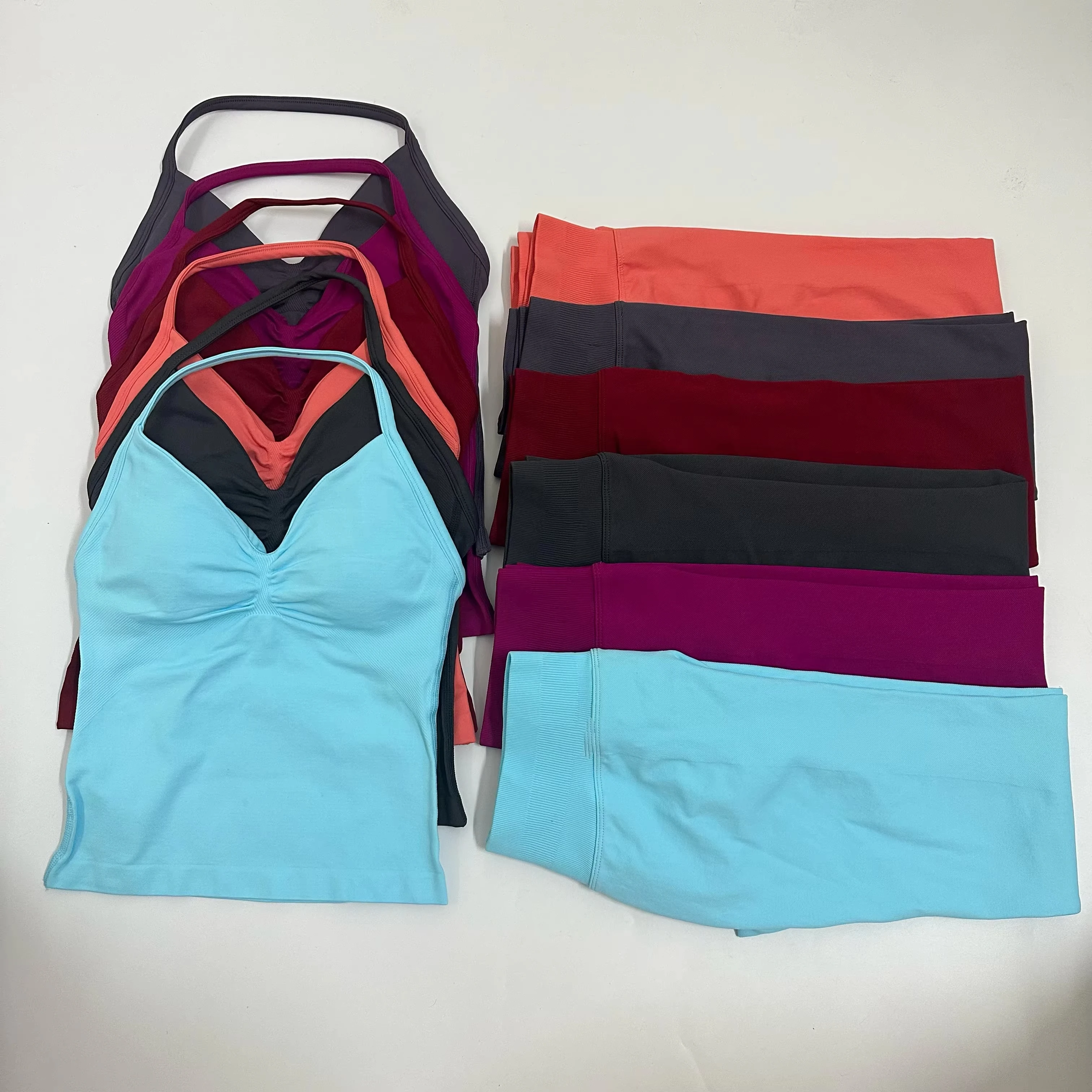 

Gym Set Women Backless Tank Tops High Waist Scrunch Seamless Shorts yoga Suit Fitness Clothes