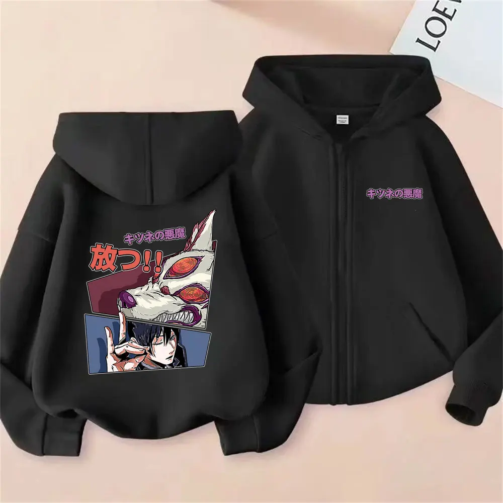 

Anime Chainsaw Man Hayakawa Aki Fox Devil Kon Zipper Hoodie Men Women Manga Fashion Trend Zip Up Jacket Coat Man Vintage Hoodies
