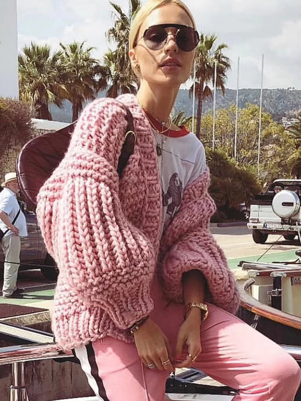 Jastie 2025 Autumn And Winter Sweater Cardigan Bohemian Style Hand-knitted Bat Lantern Sleeve Sweater Jacket Female Sweater