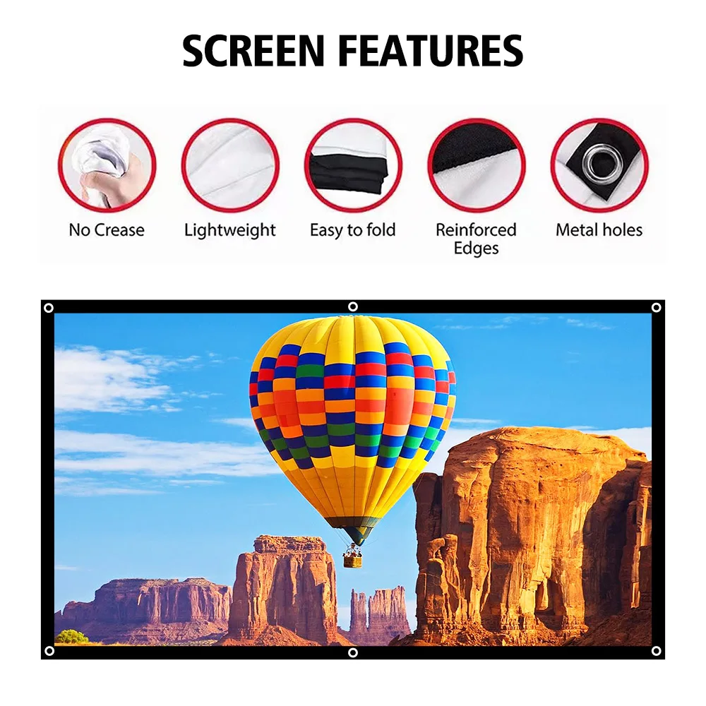 ThundeaL 16:9 100 120 150 Inch Projection Projector Screen Canvas White Curtain Screen 3D Film Portable Wall Mounted Projecting