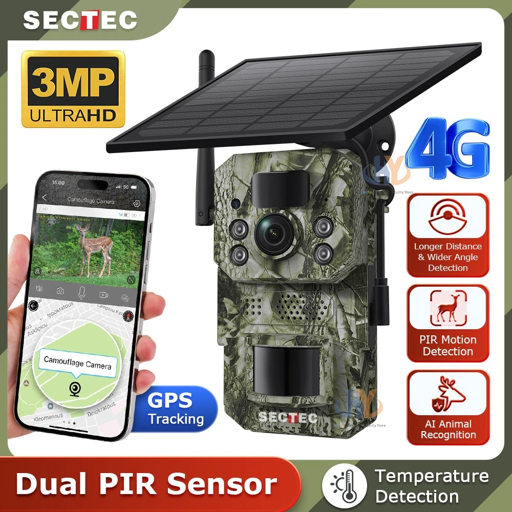 

4G GPS Solar-Powered Wildlife Camera, Smart Dual PIR Hunting Camera, Outdoor HD Security Protection Trail Camera