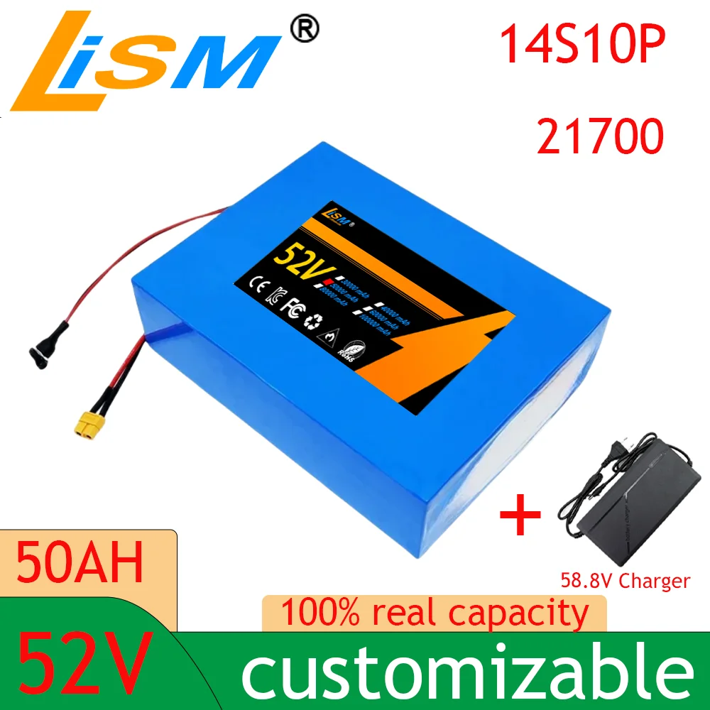 

52V 50Ah 21700 14S10P Lithium Ion Battery Pack 2000W Power Tool Batteries Outdoor Backup Batteries With 40A BMS+58.8V charger