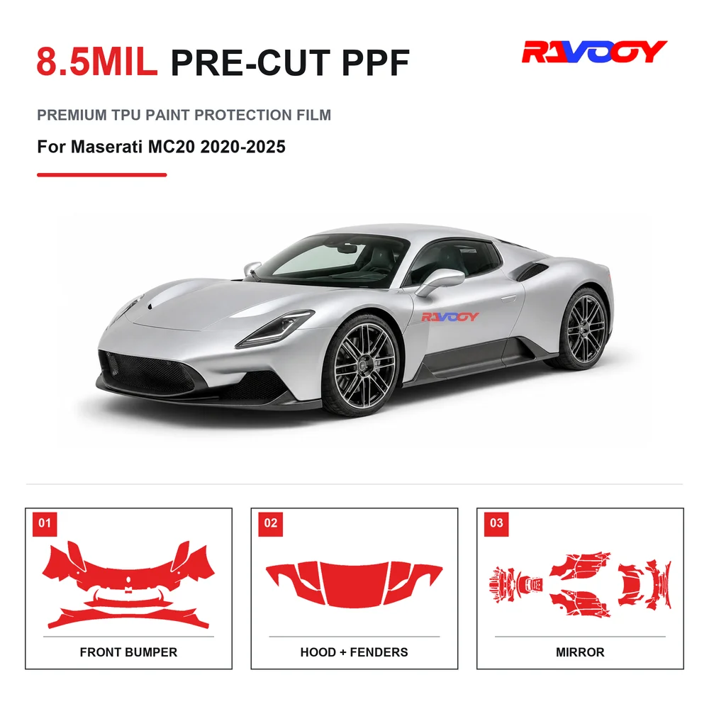 Precut PPF For Maserati MC20 2020-2025 8.5mil TPU Clear Paint Protection Film Self Healing Hydrophobic UV Stone Chip Guard