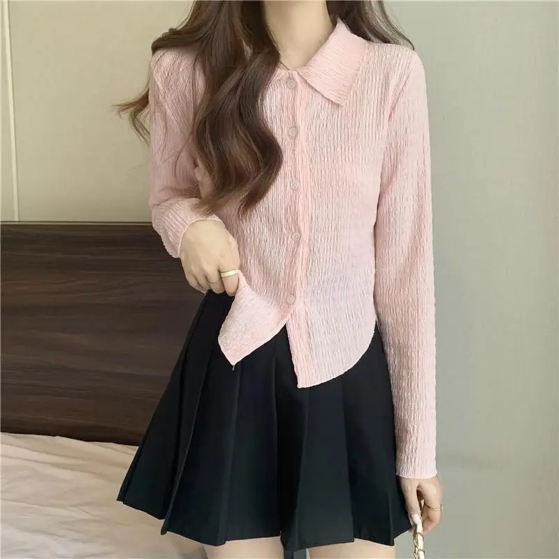 Women's Autumn New Style Fashion Elegant Solid Color Long Sleeve Shirts Women Clothes Casual All-match Temperament Slim Tops