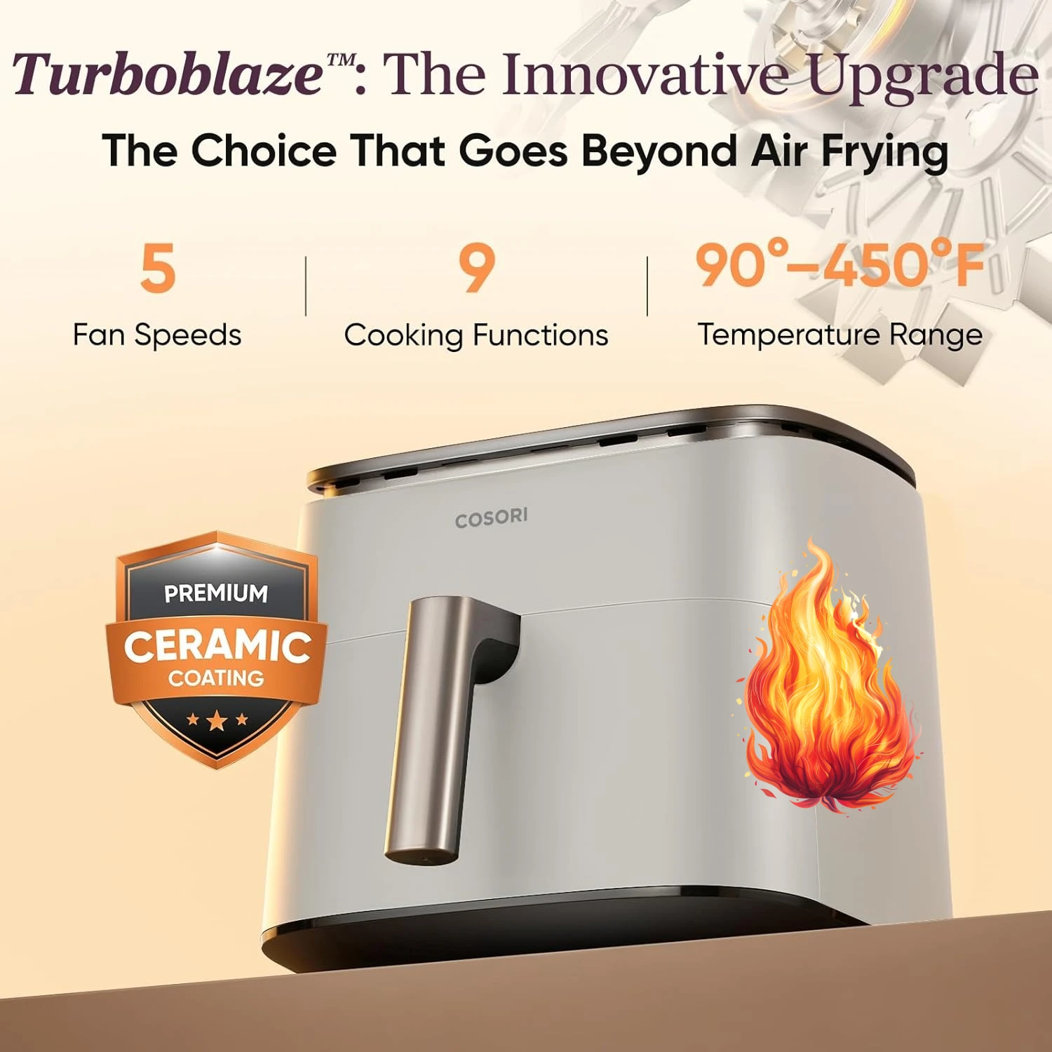 

9-in-1 TurboBlaze Air Fryer 6 Qt, Premium Ceramic Coating, 90°–450°F, Precise Heating for Even Results, Air Fry, Roast, Bake