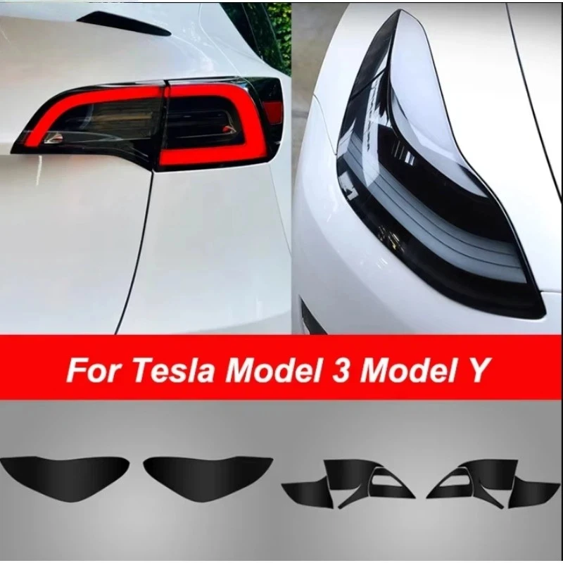 For Tesla Model 3 Y Blackened Tint Film Full Set Headlight Taillight Foglight Charging Port Car Styling TPU Color Changing Film