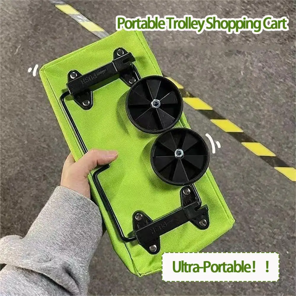 Foldable Shopping Bags With Wheels Portable Roller Tote Grocery Market Cart Caddy Oxford Fabric Reuseable Lightweight Bags Green view 2