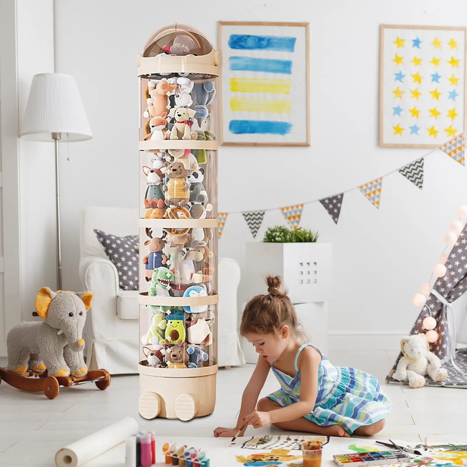 أنبوب تخزين الحيوانات المحشوة - دلو شفاف لمنظم ألعاب الأطفال، دلو تخزين كبير لعرض الدمى لغرفة النوم وغرفة المعيشة