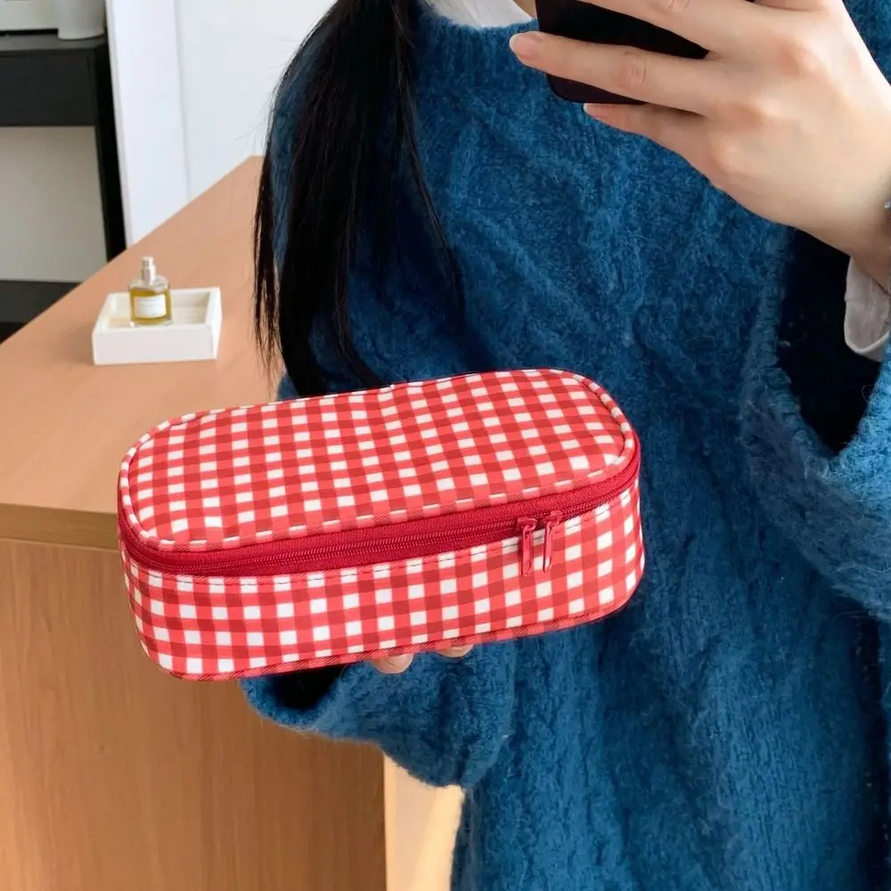 High Quality Red Grid Makeup Bag Multi-size Portable Cosmetic Pouch Toiletry Bag Travel