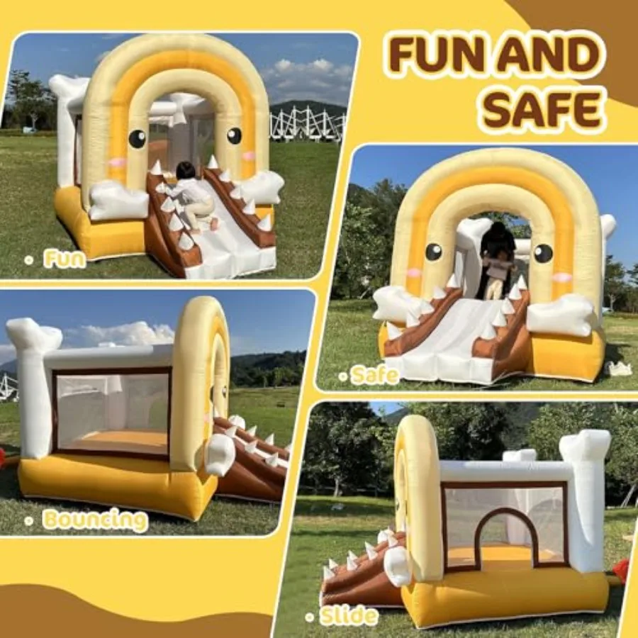 Casa inflable de rebote de cocodrilo con tobogán, diversión para saltar portátil para edades de 38 años, incluye soplador de 370W para juegos en interiores y exteriores