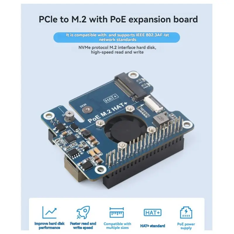 Efficientt-M. 2 SSD Expansion Card With Pcie To M. 2 Adapter Featuring Poe Support Function For Raspberry Pi 5 Nvme POE M.2