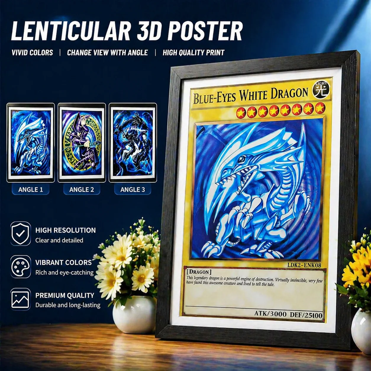 

"Yu-Gi-Oh! 3D Lenticular Poster Art Prints – Dragon, and Magician Posters for Room Decor (Unframed)"