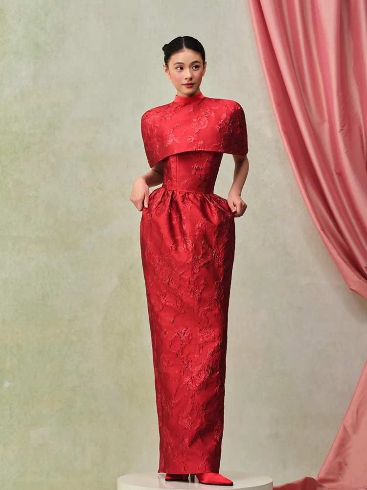 

Elegant Vintage Style Long Red Bridal Gown Women's Sleeveless Morning Shoot Luxury Set Middle Waist Zipper Wedding Dress
