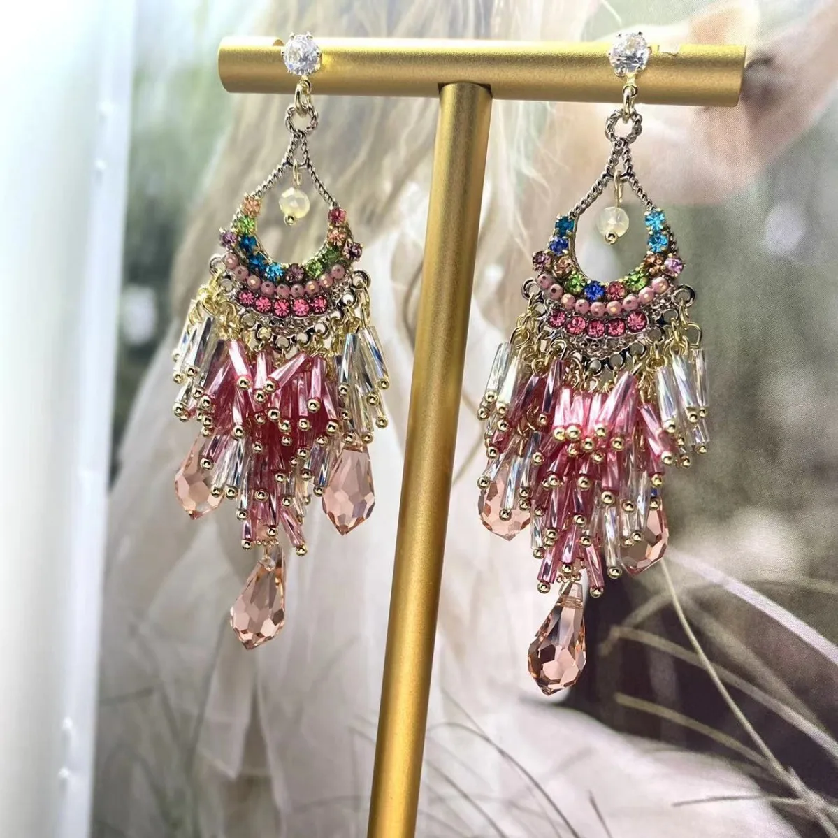 

Tassel phoenix tail earrings stud earrings wholesale gift designer Xiaoxiangfeng S925 silver needle geometric earrings