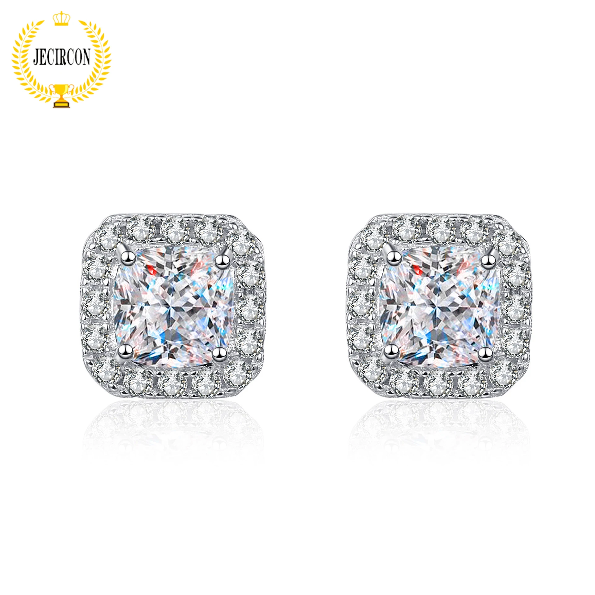 

JECIRCON 925 Sterling Silver Moissanite Stud Earrings for Women 1/2ct Square Diamond All-match Ear Jewelry Platinum Accessories