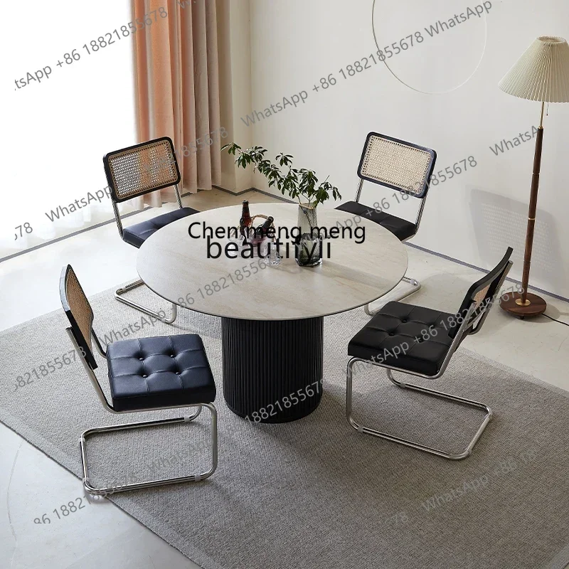 

CC Nordic solid wood round dining table small apartment coffee table Italian minimalist travertine rock slab