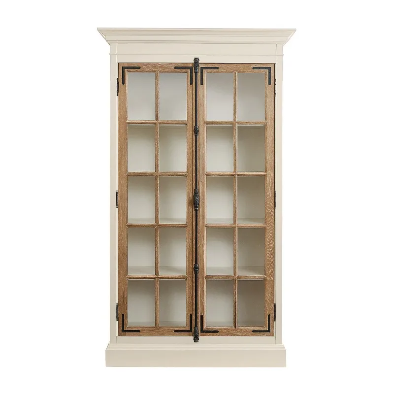 

Retro solid wood floor-to-ceiling bookcase, household glass door, dustproof storage cabinet, contrast design