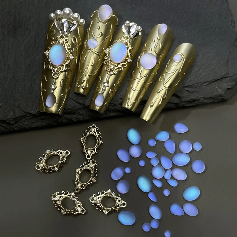 Aurora Blue Nail Rhinestone Water-drop Shaped Translucent Stone Sea Shell Flower Shaped 3D Nail Art Decorations Manicur