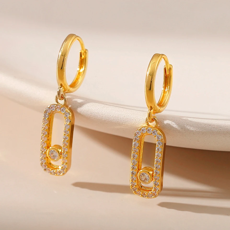 RAKOL  Vintage Zircon Stud Earrings For Women Square Lock Clasp Fashion Exquisite Crystal Shiny Earrings Party Jewelry Gifts image 5