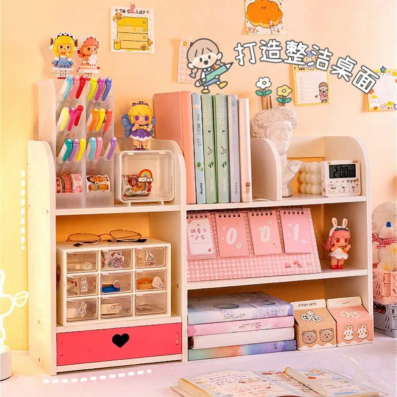 

Girl Heart Small Bookshelf Desktop Simple Multi-layer Children's Desk Artifact College Student Dormitory Storage Rack Wooden