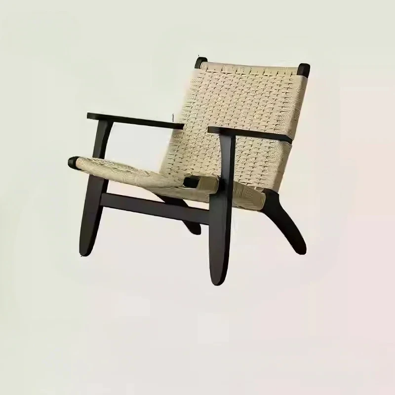 

Rope chair Solid wood wabi-sabi wind single sofa chair Living room Bedroom Backrest Balcony Leisure chair