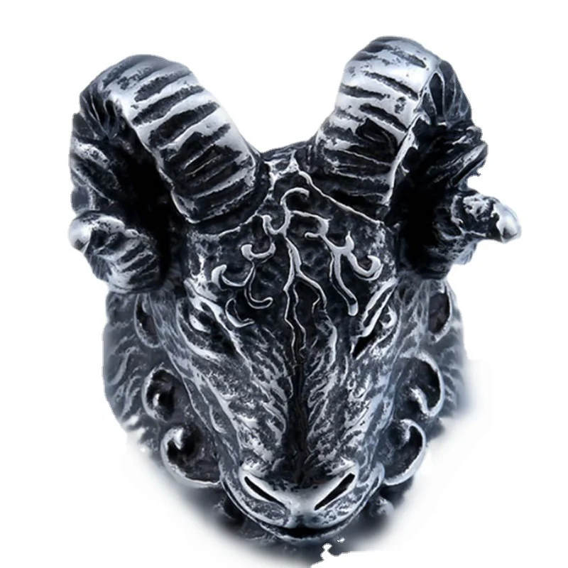 موضة خمر الحمل الماعز رئيس الحيوان رؤساء دراجة نارية مبالغ فيها فاسق حلقة معدنية للرجال مجوهرات #5