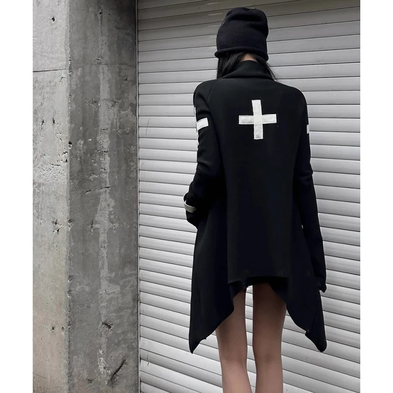 

Y2K Black Knitted Cardigan For Women Dark Cross Slimming New Punk Long-sleeved Coat For Autumn And Winter Winter Clothes Woman