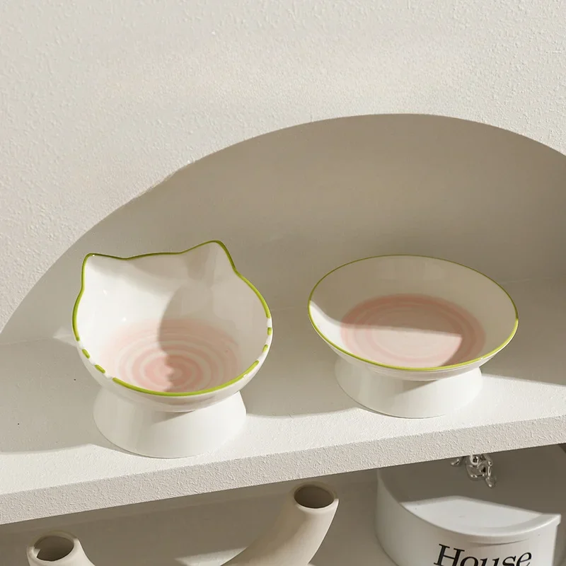 Cuenco de cerámica para gatos, cuenco de comida para perros, cuenco de comida, cuenco de arroz, cuenco de agua de gran diámetro, cuenco de boca inclinada, suministros antigolpes para mascotas