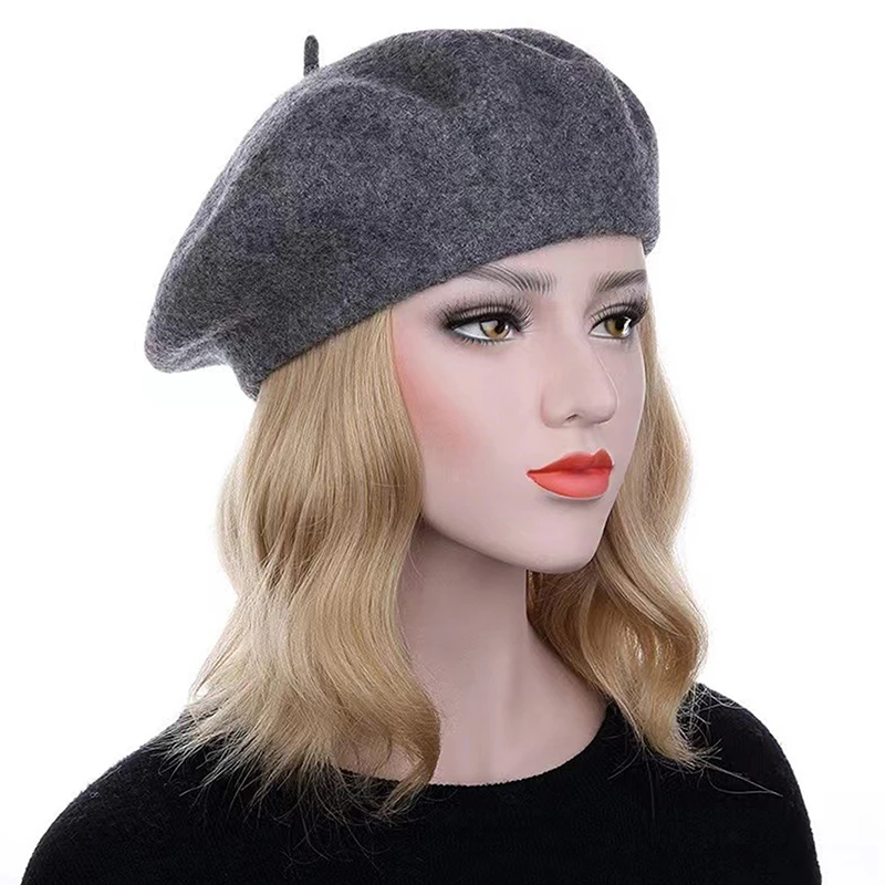 Winter Women Wool Berets French Artist Style Warm Beanie Hat Retro Beret Solid Color Elegant Lady All Matched Autumn Caps