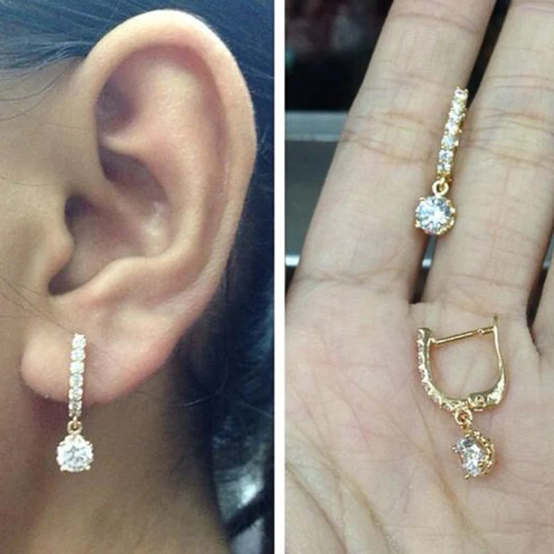 Huiatn Dainty Women's Dangle Earrings with Round CZ Charm Silver Color/Gold Color Daily Wear Chic Ear Accessories Lady Jewelry