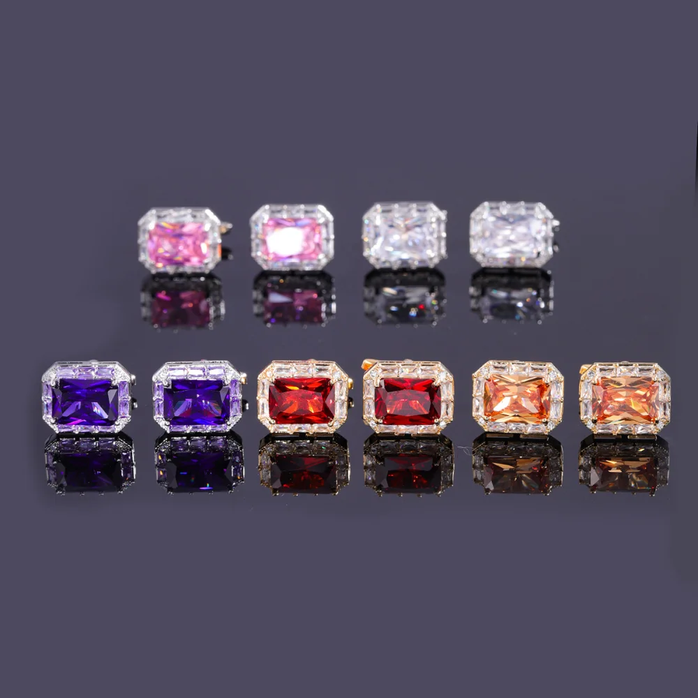 Gentleman Full Diamond Square Color Treasure Cufflinks Men's Light Luxury Women's Suit Accessories Square Zircon Shirt Cufflinks