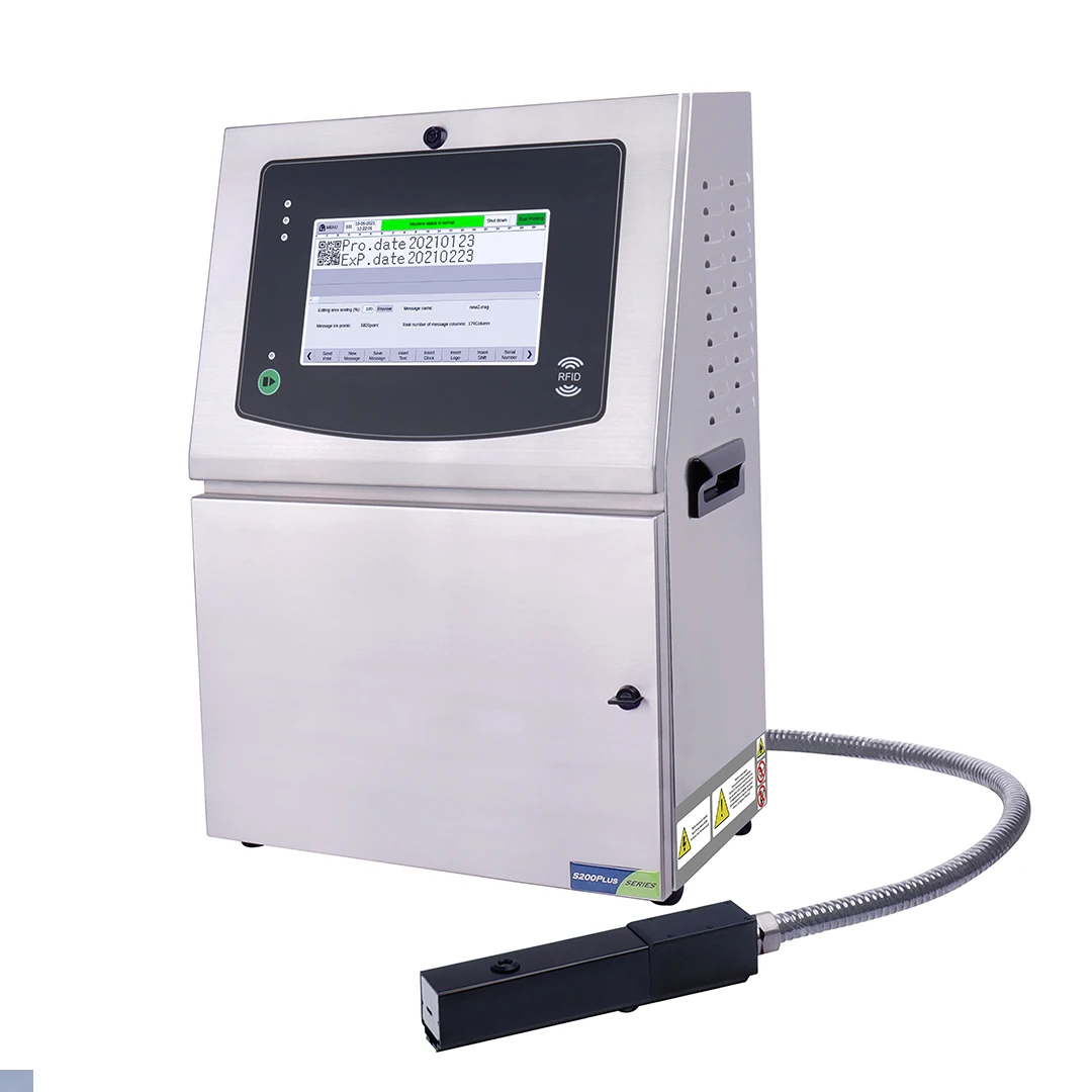 Docod OEM/ODM S200 Plus Continuous Coding Machine CIJ Small Character Barcode Pipe Inkjet Printer for Box Bottle Egg Bag