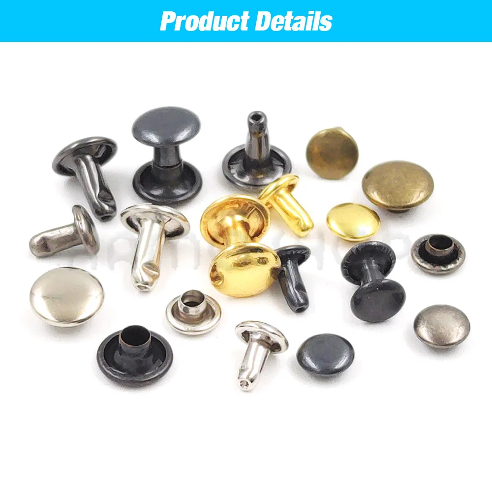 100sets 6-8mm Metal Double Cap Round Rivets Studs Collision Nail Spike Rock Leather Craft Shoe Bag Belt Garment Bracelet DIY