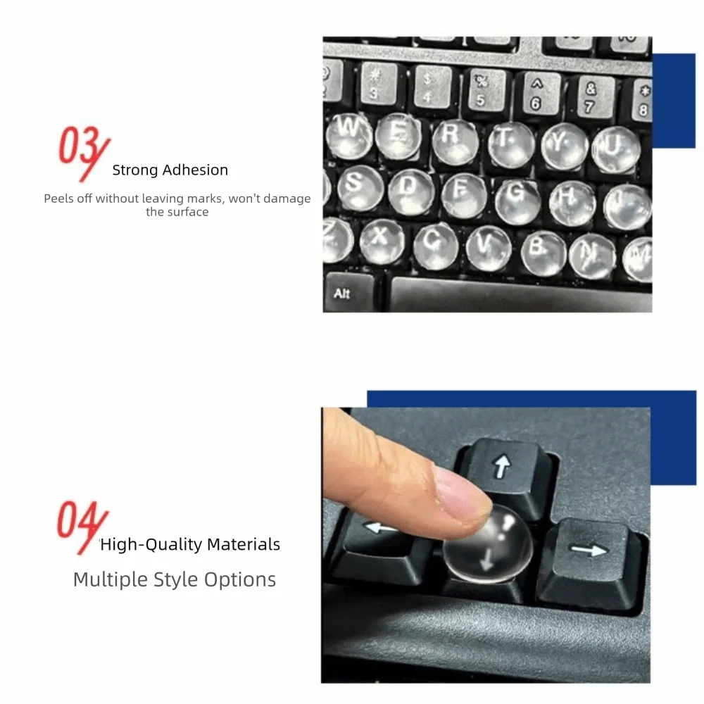 Magnified Letter Long Nails Keyboard Stickers Silicone Keycaps Raised Pad Long Nail Typing Tools Comfortable Transparent