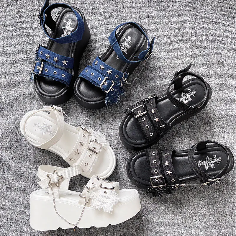 Women's Denim Platform Sandals Alternative Style Chunky Summer Casual Footwear Streetwear and Weekend Fashion Shoes
