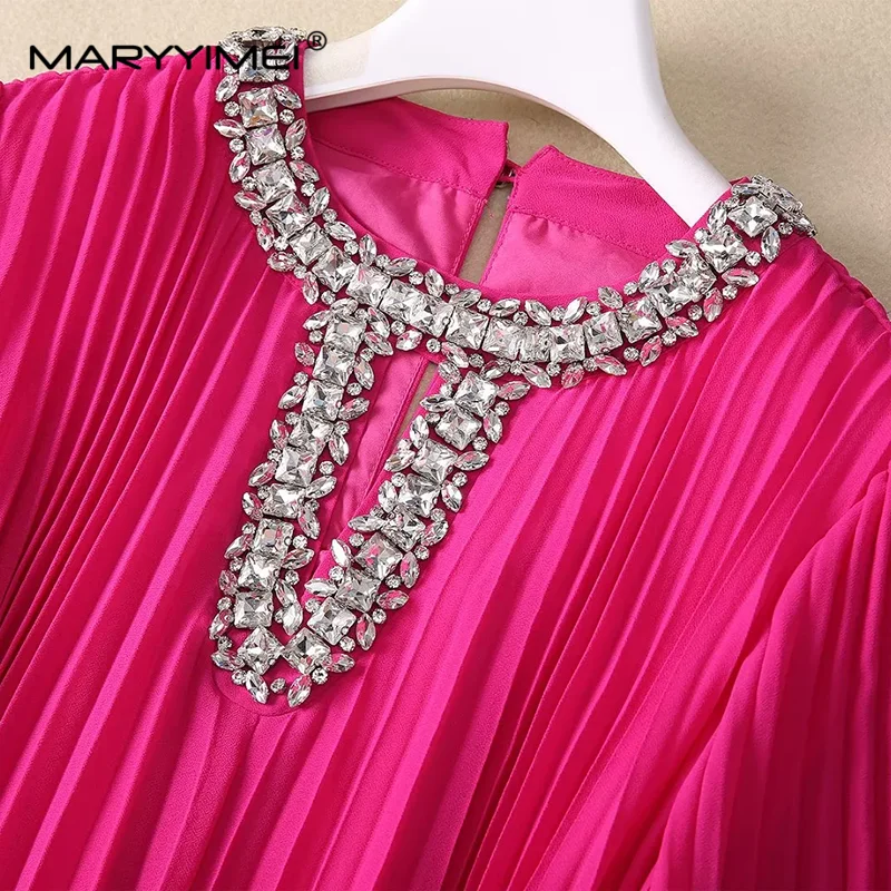 MARYYIMEI Autumn Winter Women\'s Ball Gown Dress Long-Sleeved Feathers Lace-Up Beading Vintage Solid Color Evening Dresses