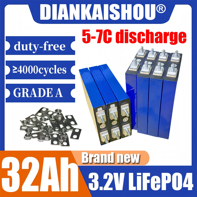Аккумулятор LiFePO4 32 Ач 3.2 В, класс А, новый элемент, срок службы 4000 циклов, перезаряжаемый, для солнечных панелей, светодиодных ламп, электроинструментов.
