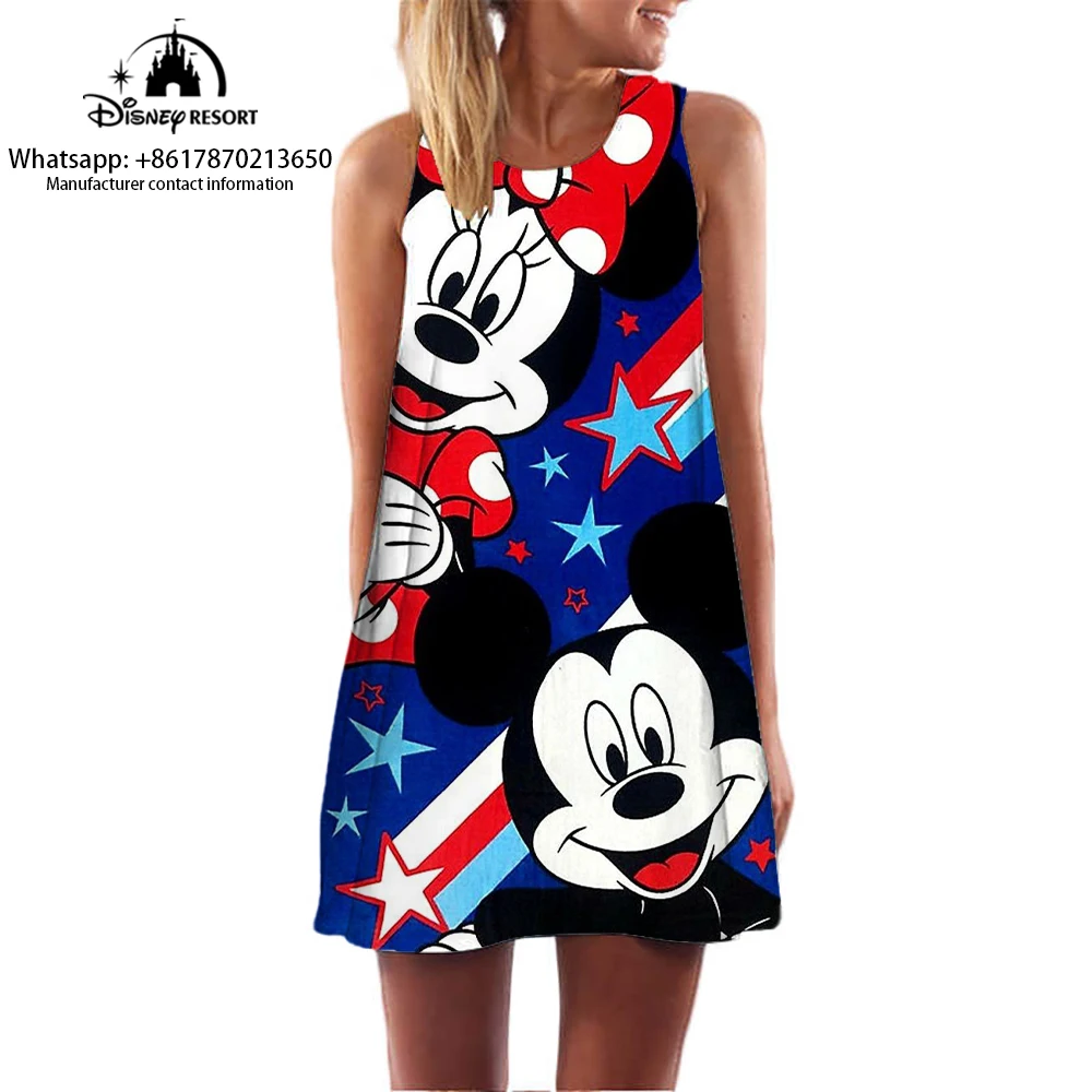 Pullover loose 3D dress casual fashion cute Mickey Mouse sleeveless dress summer sleeveless cartoon pattern print dress for wome